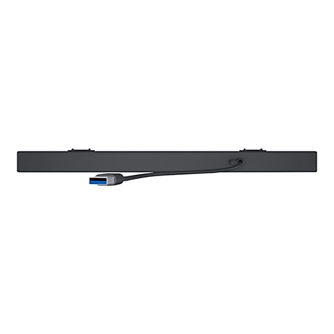 Produit oblong gris foncÃ©, avec un cÃ¢ble USB avec un connecteur bleu. Il est posÃ© sur un fond blanc.