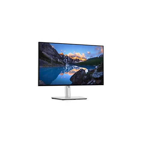 Ein Dell-Monitor, der einen Bergsee mit Bergen im Hintergrund zeigt.