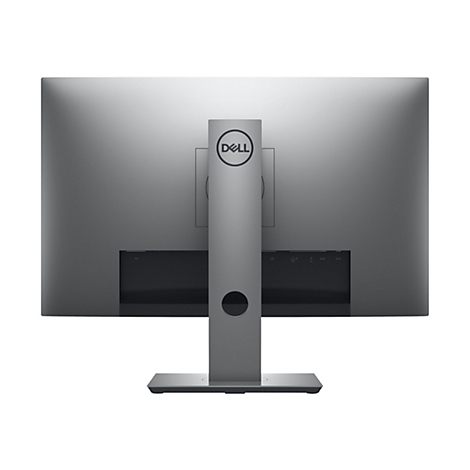 RÃ¼ckansicht eines Dell-Monitors in Grau. Das Dell-Logo ist deutlich sichtbar.