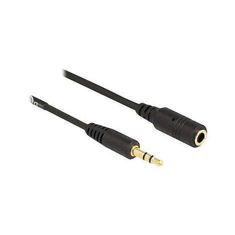 Schwarzes 3,5-mm-Klinken-Verlängerungskabel mit goldfarbenem Stecker und Buchse.