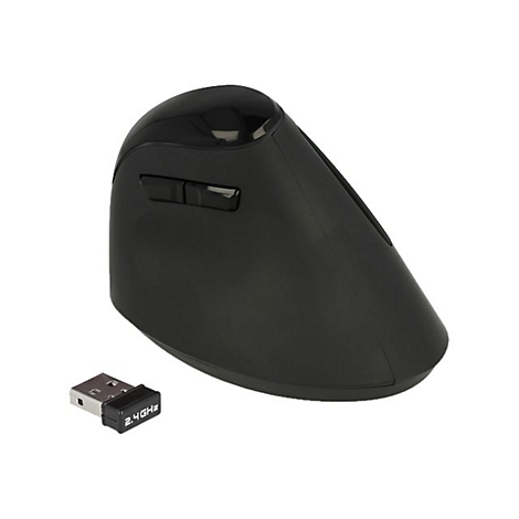 Ergonomische Vertikalmaus in Schwarz mit USB-Empfänger, 2,4 GHz.