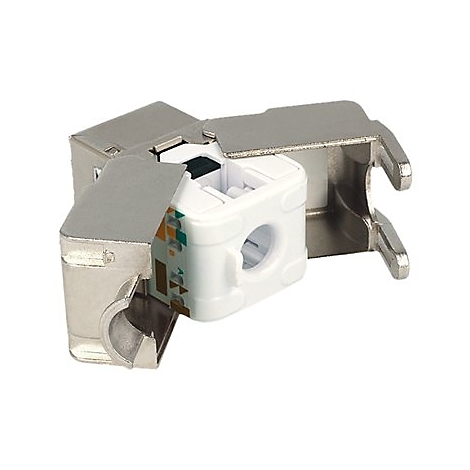 Ein elektronisches Bauteil: WeiÃŸes GehÃ¤use mit grauen Metallteilen. Farbige Muster auf der Seite.