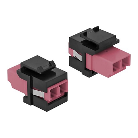 Zwei identische Stecker-Module mit schwarzem Gehäuse und rosa Kunststoff-Innenleben vor weißem Hintergrund.