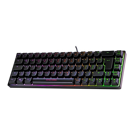 Schwarze mechanische Gaming-Tastatur von Deltaco Gaming mit RGB-Beleuchtung und deutschem Tastaturlayout.