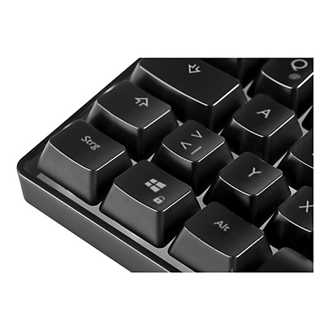 Nahaufnahme einer schwarzen Computertastatur mit Fokus auf Strg-, Windows- und Alt-Tasten.