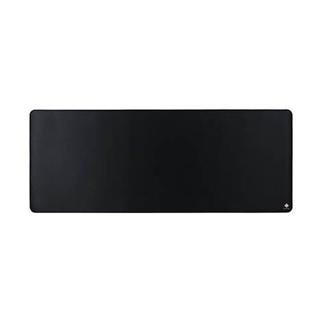 Großes schwarzes Mauspad mit abgerundeten Ecken. Unten rechts kleines Logo: "Deltraco Gaming".