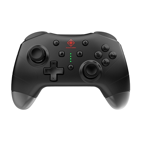 Schwarzer Gaming-Controller mit Deltaco Gaming Logo und beleuchteten Tasten.