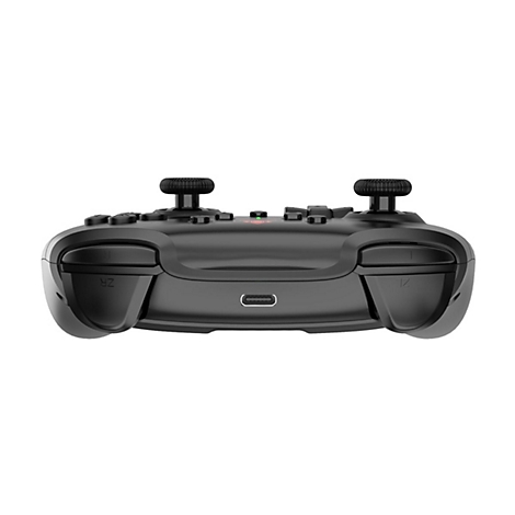 Schwarzer Wireless-Controller mit USB-C-Anschluss in der Vorderansicht.