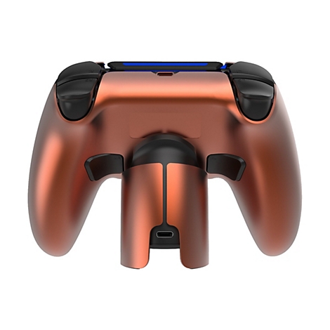 Kupferfarbener Gaming-Controller mit Rücktasten-Aufsatz vor weißem Hintergrund.