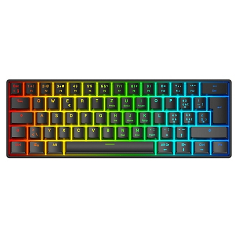 Clavier mécanique noir avec des lumières LED colorées sur les bords et sous les touches.