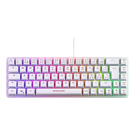 Clavier de jeu blanc avec touches éclairées, touches blanches et un cadre multicolore.
