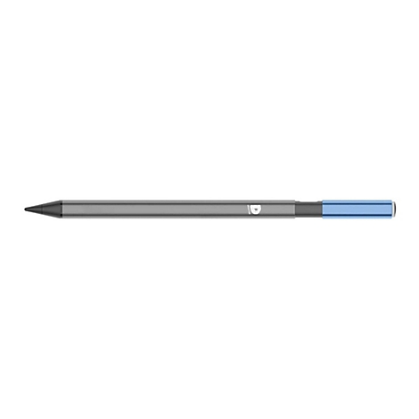 Eleganter, dunkelgrauer Eingabestift mit blauen Akzenten und kleinem Logo auf weißem Hintergrund.