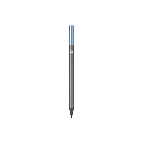 Eingabestift in Grau mit hellblauem Akzent am oberen Ende und weißem Degster-Logo.