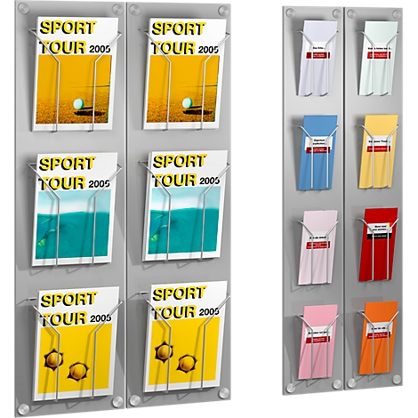 Several wall-mounted brochure holders with colorful brochures advertising "SPORT TOUR 2005".