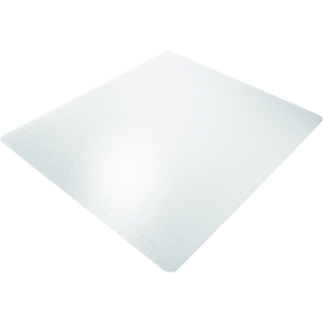 Transparent, square desk mat with slightly textured surface.