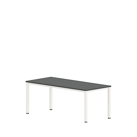 Dark grey table with white legs on a white background.
