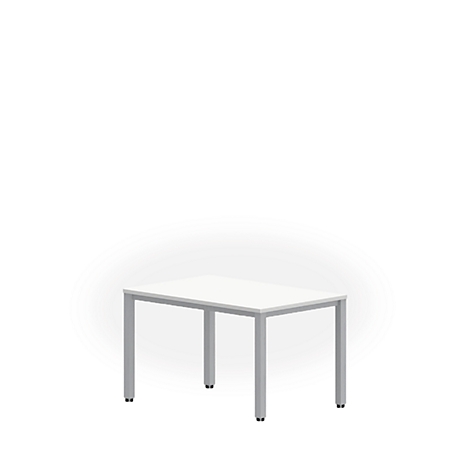 White table with metal legs on a white background. The tabletop is rectangular.
