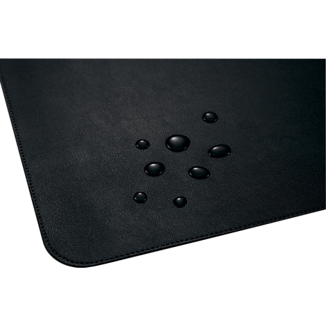 Black desk mat with water droplets.