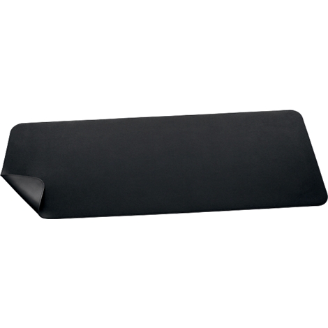 Black rectangular mat, corner bent. The top is matte, the bottom is shiny.