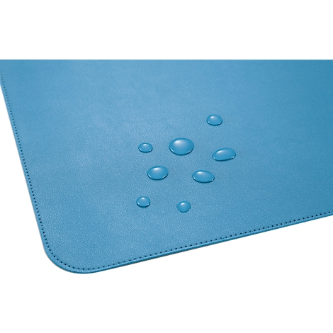 Light blue mousepad with water drops. Seam on the edge.
