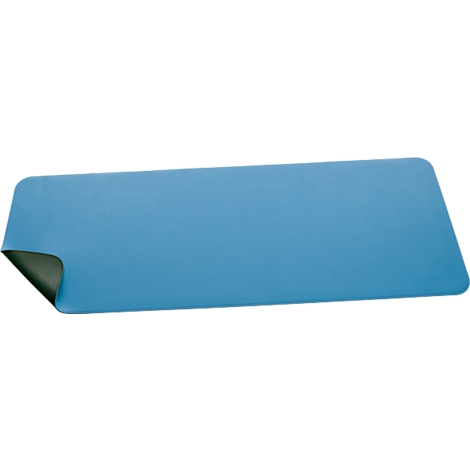 Rectangular blue mat with rounded corners. The dark underside is visible at one corner.