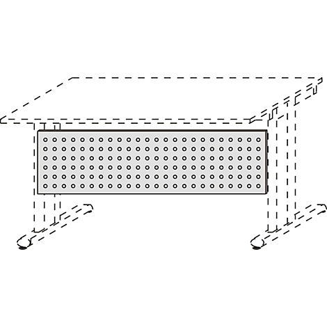 Gray breadboard with holes, schematically depicted, surrounded by lines as a table.