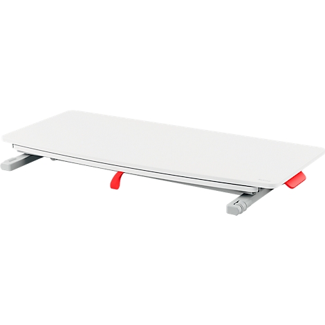 White, rectangular table model with red accents and gray legs. The red accents serve as operating levers.