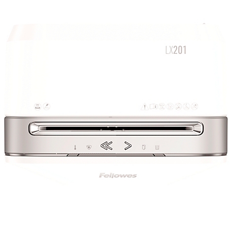 Scanner Fellowes LX201 blanc. Boutons et logo en bas. Lettrage LX201 en haut.