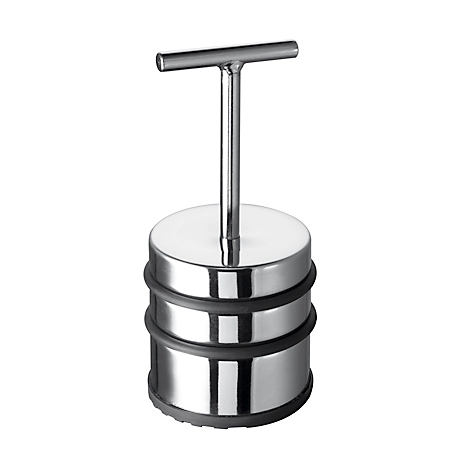 Verchroomde cilindrische deurstopper met handvat.