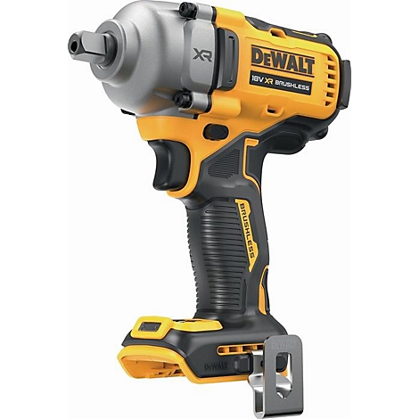 Geel en zwarte Dewalt accu slagschroevendraaier, XR Brushless, 18V. Duidelijke merknaam en details.