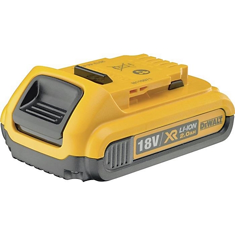 Bloc-batterie jaune et noir avec texte '18V XR Li-Ion 2.0Ah'.