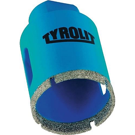Turkoois gatzagen met de tekst TYROLIT. De rand is voorzien van een grijs, korrelig materiaal.
