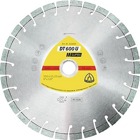 Ronde metalen snijschijf met gele markeringen, DT 600 U, SUPRA.