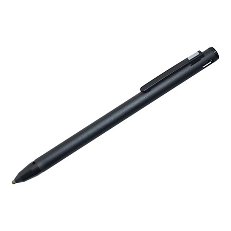 Ein schwarzer Eingabestift mit Clip vor weißem Hintergrund.