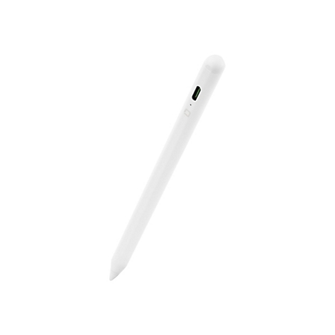 Stylet blanc sur fond blanc, avec un élément vert près de la pointe.