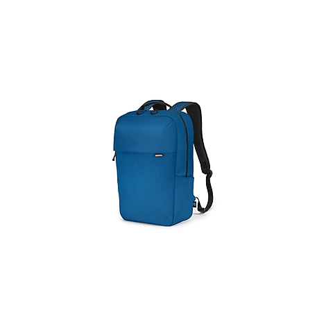 Blauer Rucksack mit schwarzem Griff und Trägern.