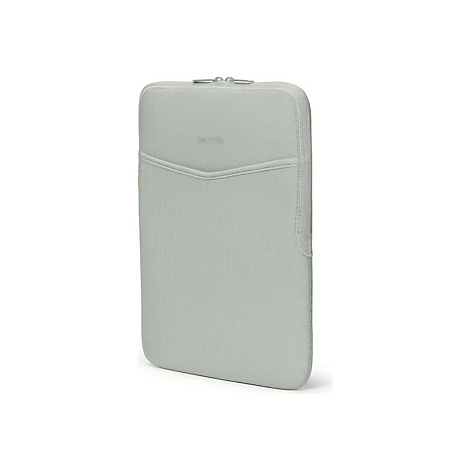 Housse d'ordinateur portable gris clair avec fermeture éclair, une poche et l'inscription "DICATA".