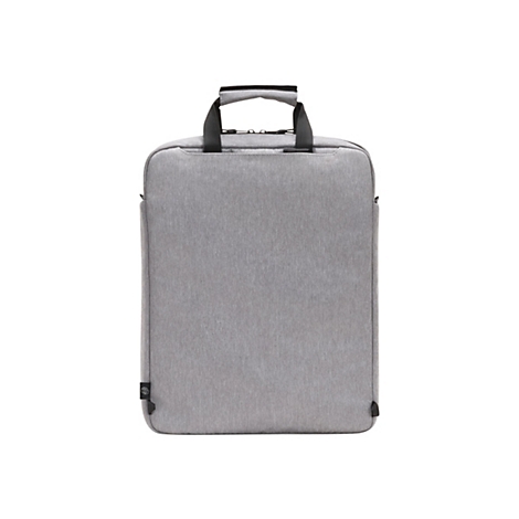 Grauer Laptop-Rucksack mit Tragegriff und Reißverschluss.