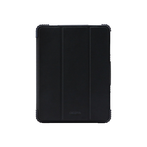 Schwarze Tablet-Hülle mit geriffelter Oberfläche und DICOTA-Logo.