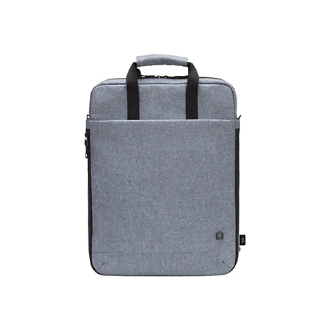 Hellgraue Laptoptasche mit Tragegriff und Reißverschluss, isoliert auf weißem Hintergrund.