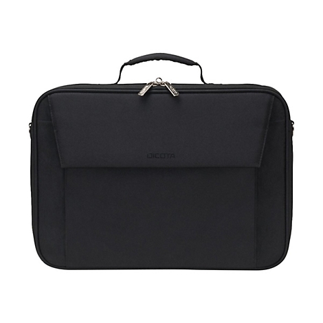 Schwarze Laptoptasche mit Tragegriff und ReiÃŸverschluss.
