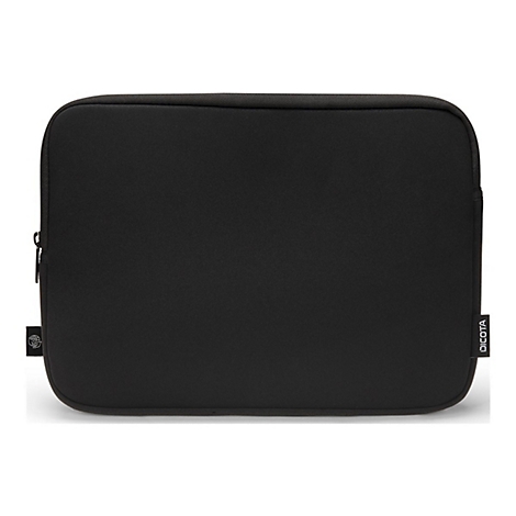 Schwarze Laptoptasche, DIKOTA-Logo. Reißverschluss, rechteckige Form.