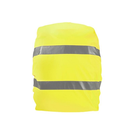 Gelbe reflektierende Rucksackhülle mit zwei grauen Streifen.