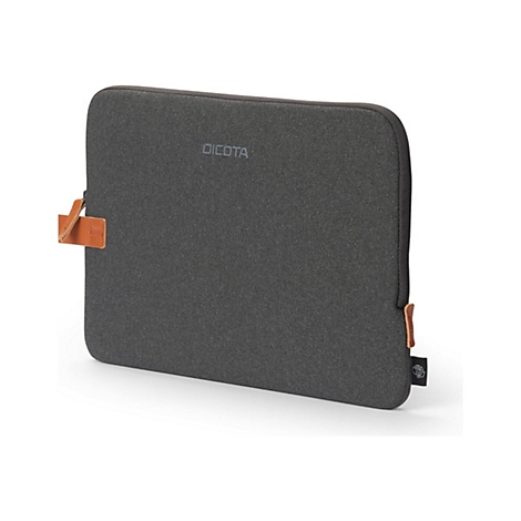 Dunkelgraue Laptoptasche mit Lederelementen und der Aufschrift "DICOTA".