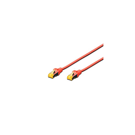 Deux câbles Ethernet rouges avec des connecteurs jaunes sur fond blanc.