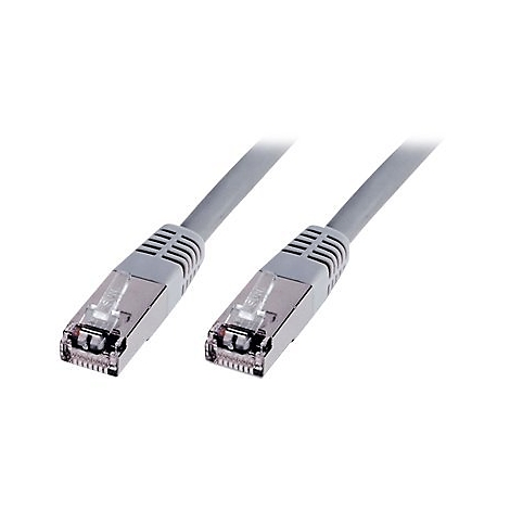 Deux câbles Ethernet gris. Les connecteurs sont argentés et clairs, les câbles sont en angle.