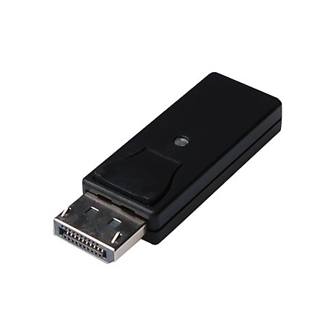 Un adaptateur DisplayPort noir sur fond blanc.
