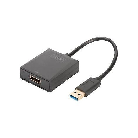 Adaptateur HDMI vers USB noir avec connecteur USB-A. L'adaptateur indique "digitus".