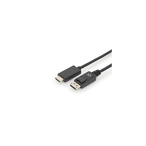 Schwarzes USB-C-auf-DisplayPort-Kabel, Nahaufnahme, weißer Hintergrund.