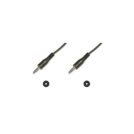 Zwei schwarze 3,5-mm-Klinkenstecker mit ihren Spitzen nach links oben, darunter eine Kreisform.